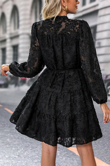 Svart En linje Lange ermer Casual Dress